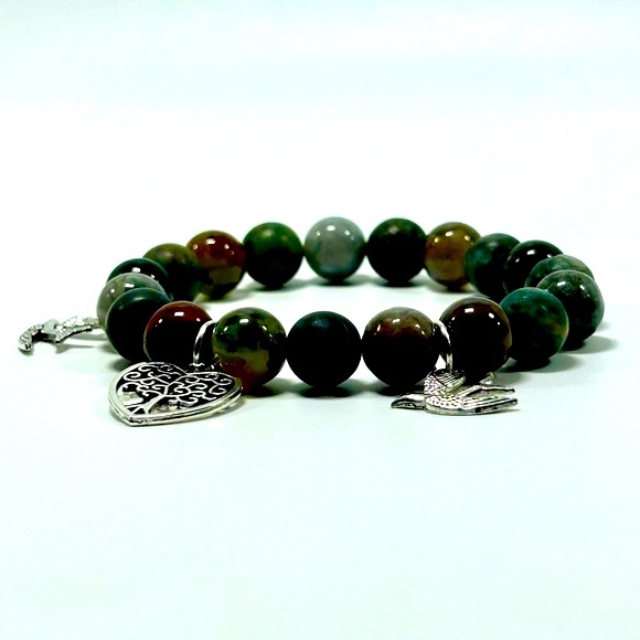 Handmade Tree-Heart & Bird Charm Bracelet, Featuring Natural Indian Agate! - Picture 3 of 10
